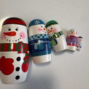 Wooden Snowman Nesting Dolls Set of 5 – Christmas Matryoshka Holiday Decor